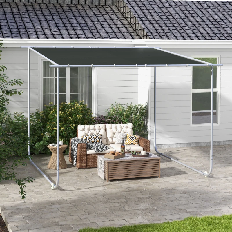 Outsunny Pavillon mobile, avec roues, sacs de sable inclus, cadre en métal, 3x3m, Gris