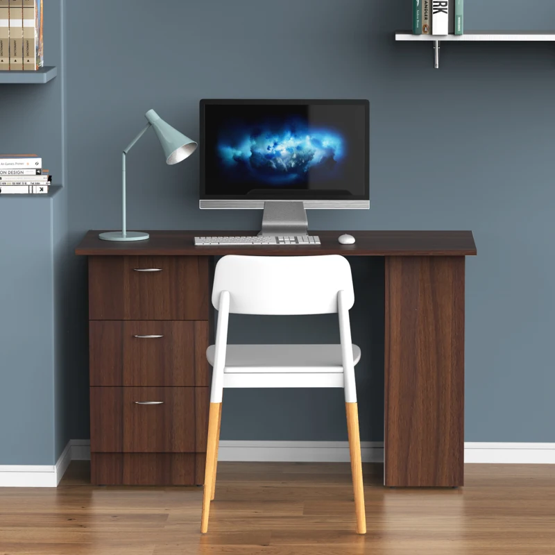 HOMCOM Computertisch Multifunktionstisch 3 Schubladen 2 Regale Maße 120L x 49B x 72H cm MDF Walnuss-Optik