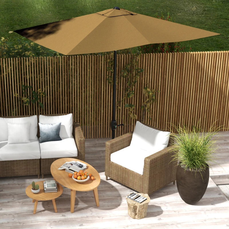 Outsunny Rechteckiger Sonnenschirm neigbar 2 x 3 m mit Kurbel wasserdichte Polyesterbespannung 180 g/m² in Braun