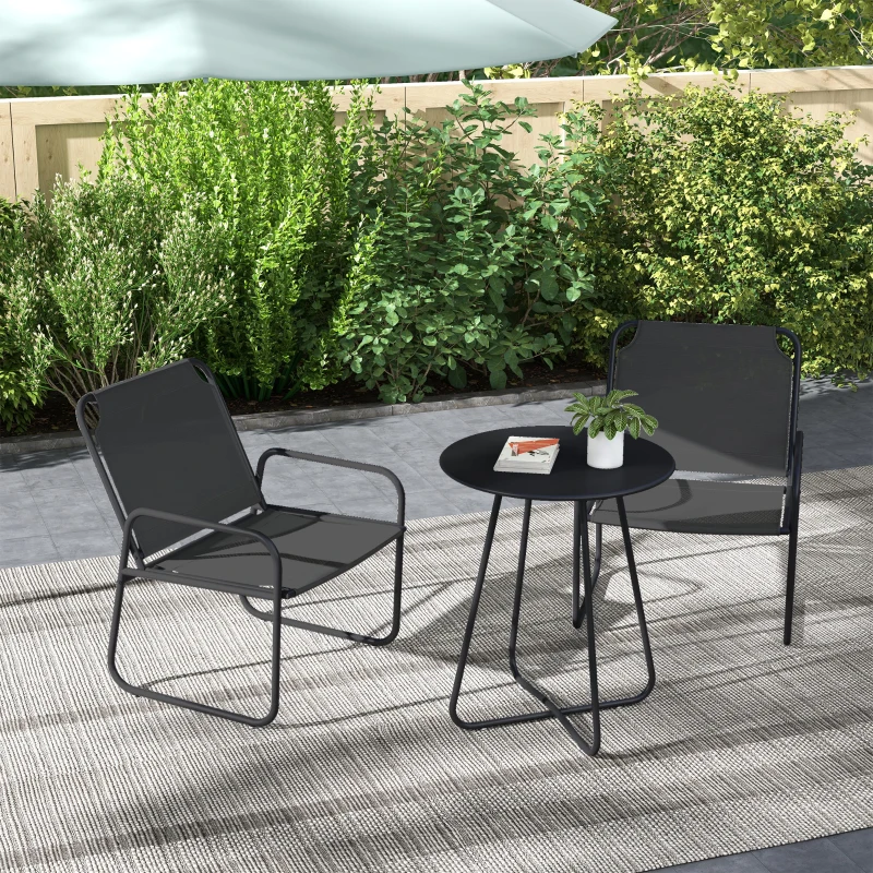Outsunny Gartenmöbel-Set 3-teilig, 2 Sessel 1 runder Tisch, Stahl und Mesh-Gewebe, Grau