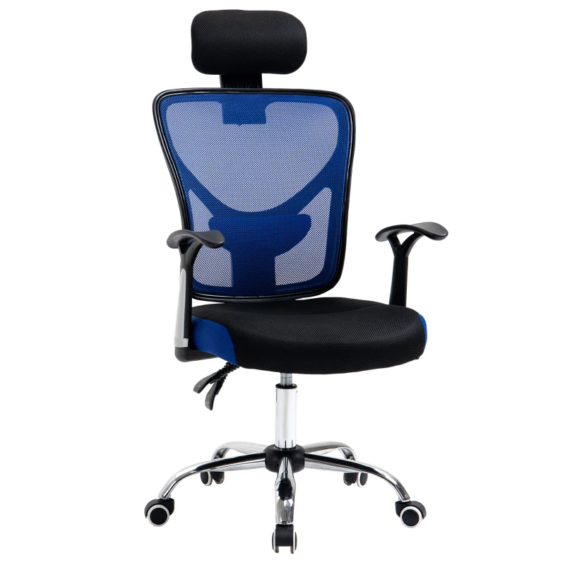 Vinsetto Ergonomischer Bürostuhl Drehstuhl mit Kopfstütze Neigbare Rückenlehne Höhenverstellbarer Mesh-Bezug 62 x 67 x 118 cm Schwarz und Blau