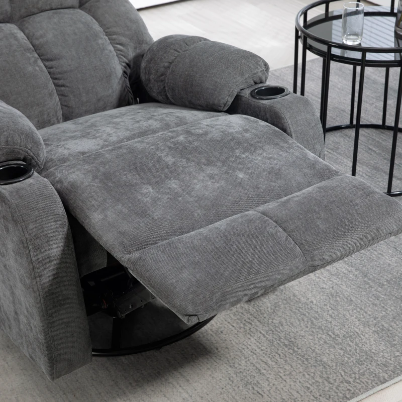 HOMCOM Fauteuil relaxant avec repose-pieds, fauteuil inclinable, pivotant, jusqu'à 150 kg, cadre en acier, 88x96x108 cm, Gris foncé(m-5)