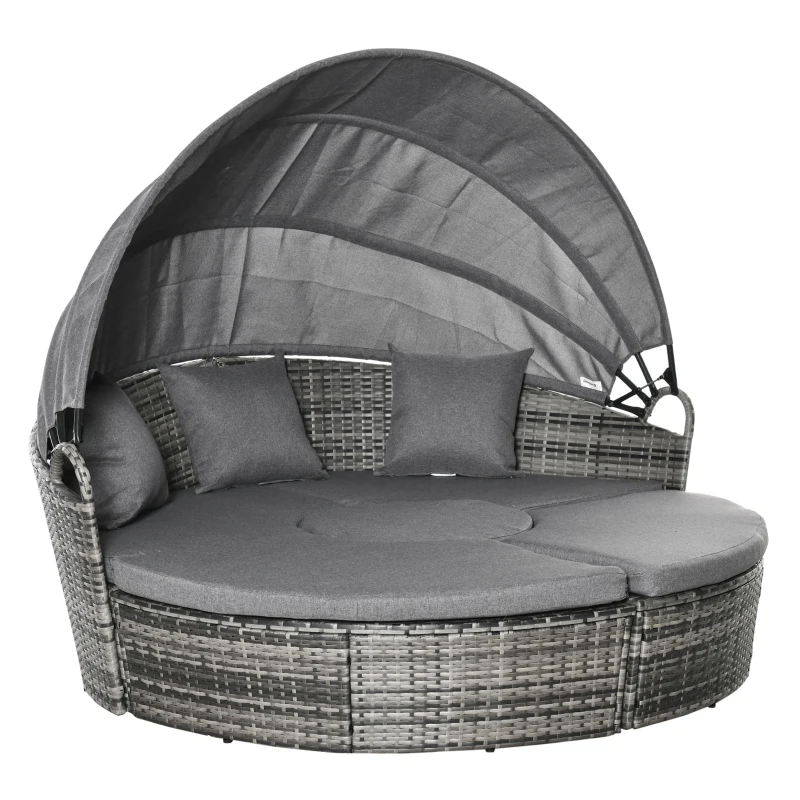 Outsunny Îlot de Soleil Salon de Jardin en Rotin PE, incl. Coussins, 175 cm x 180 cm x 147 cm, Gris