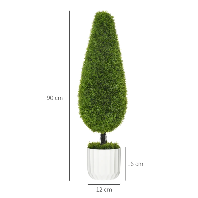 HOMCOM Ensemble de 2 Plantes Artificielles avec Pot et Mousse Artificielle; Cyprès Artificiel, Blanc + Vert