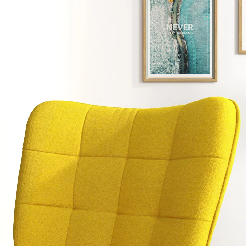 HOMCOM Rocking-chair avec Repose-Pied en Design Scandinave Rocking-chair avec Pouf, Bois de hêtre, Rembourrage, 64 cm x 89 cm x 90 cm Jaune