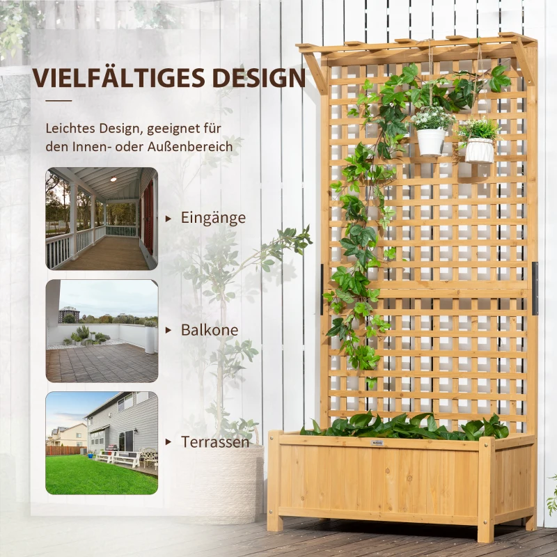 Outsunny Verhoogd Tuinbed met Klimrek en Dak, Plantenbak, Bloementuin, weerbestendig, Hout, 90 x 45 x 183 cm, Geel