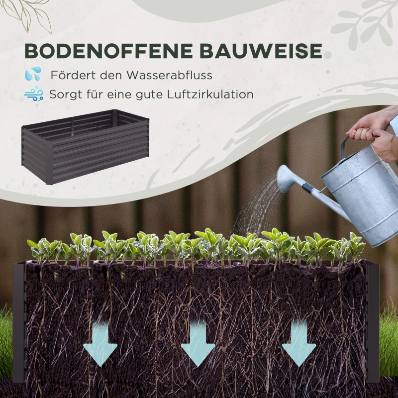 Outsunny Plantenbak, Handig Bloembed Voor Het Planten, Verzorgen, Verhoogd Bed, Staal, Donkergrijs