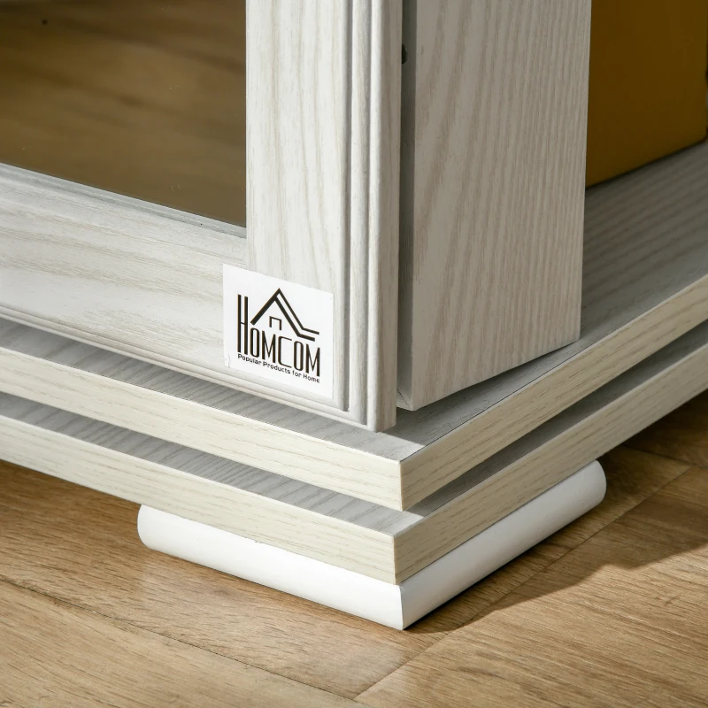 HOMCOM Verriegelbare Schmuckdrehbox mit Spiegel - Schmuckschrank mit Spiegel - MDF Hellgrau