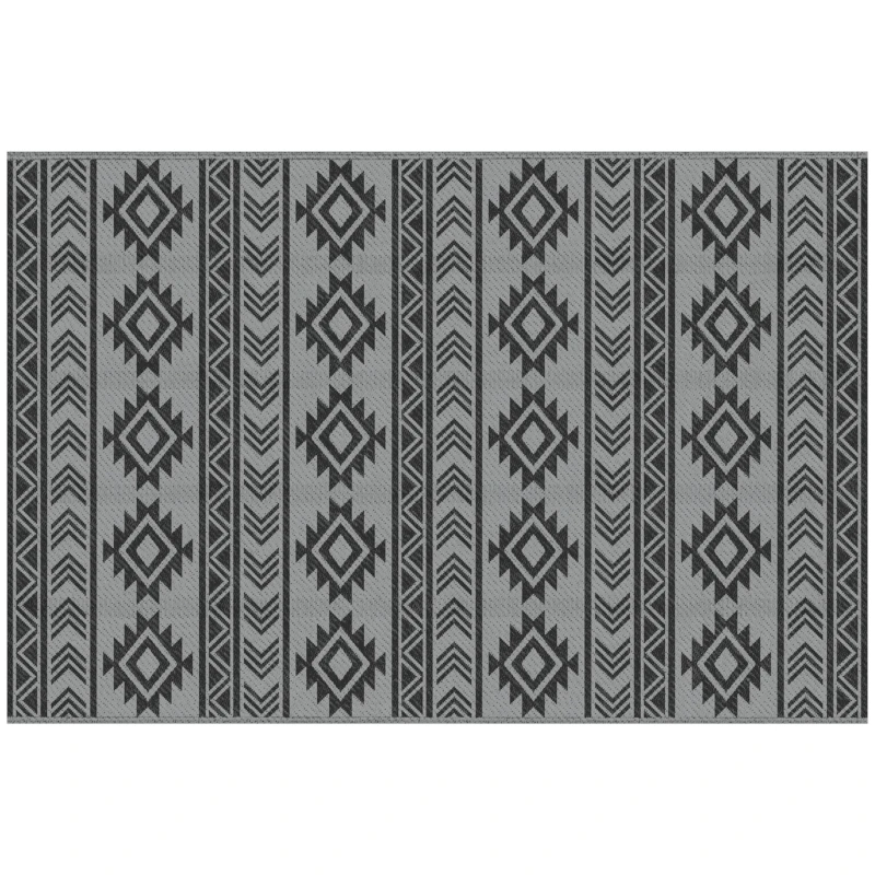 Outsunny Tapis d'extérieur, imperméable, design réversible, fibre de plastique de qualité, noir+gris, 182 x 274cm