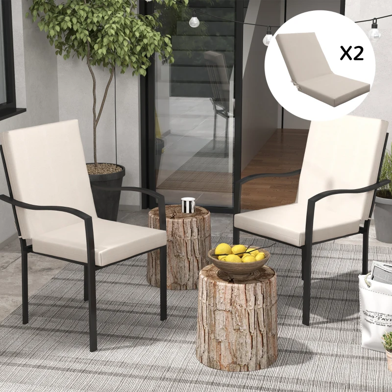 Outsunny Set von 2 Gartenstuhlkissen mit abnehmbaren Bindungen und 8 cm Polsterung, Maße 112L x 51B cm, beige