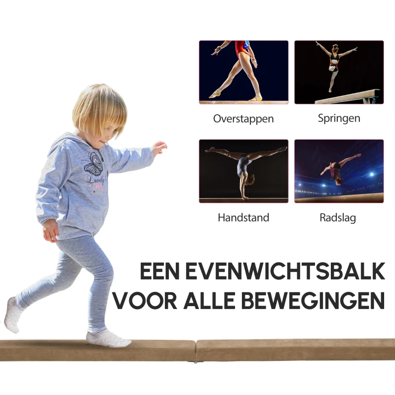 HOMCOM Opvouwbare Evenwichtsbalk, Antislip, Suède Bekleding, Stevig Hout, 210 x 10 x 6,5 cm, Blauw(m-7)