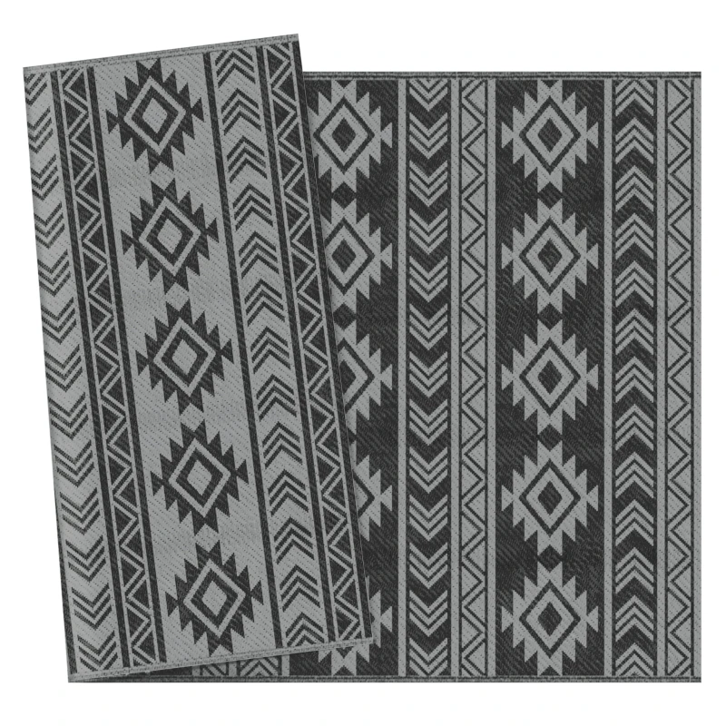 Outsunny Tapis d'extérieur, imperméable, design réversible, fibre de plastique de qualité, noir+gris, 182 x 274cm