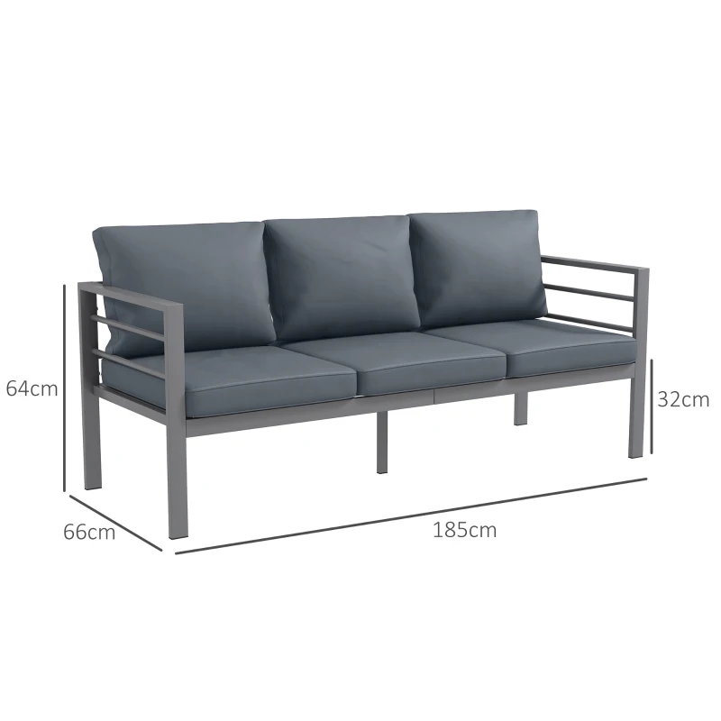 Outsunny Gartensofa 3-Sitzer mit Sitz- und Rückenkissen - Outdoor-Sofa aus Aluminium 185L x 66B x 64H cm