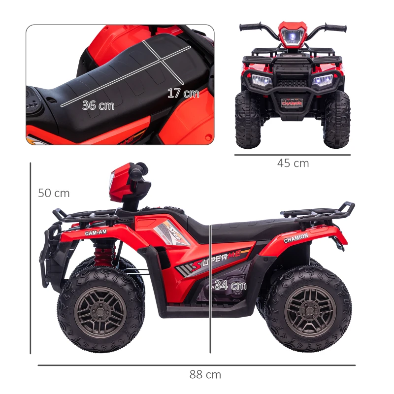 Quad Électrique pour Enfants HOMCOM, max. 4 km/h, à partir de 3 ans, Phares LED, Connexion Musique, noir+rouge 88 x 45 x 50 cm(m-3)