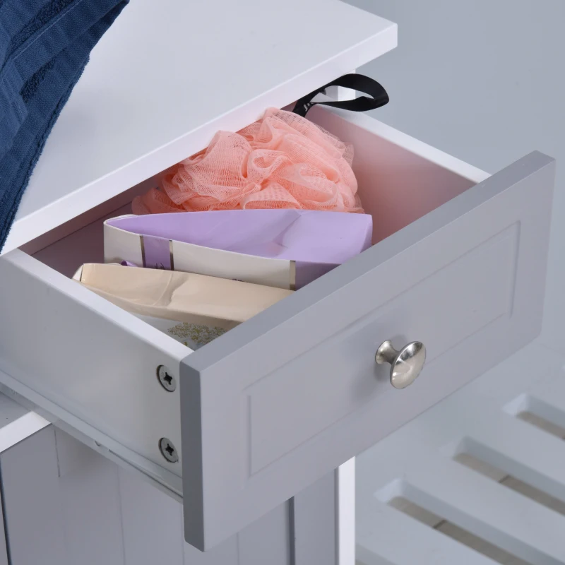 kleankin Badezimmerschrank mit Standfuß, Badezimmerschrank 2 Türen 2 Schubladen 60 x 30 x 75 cm Grau und Weiß