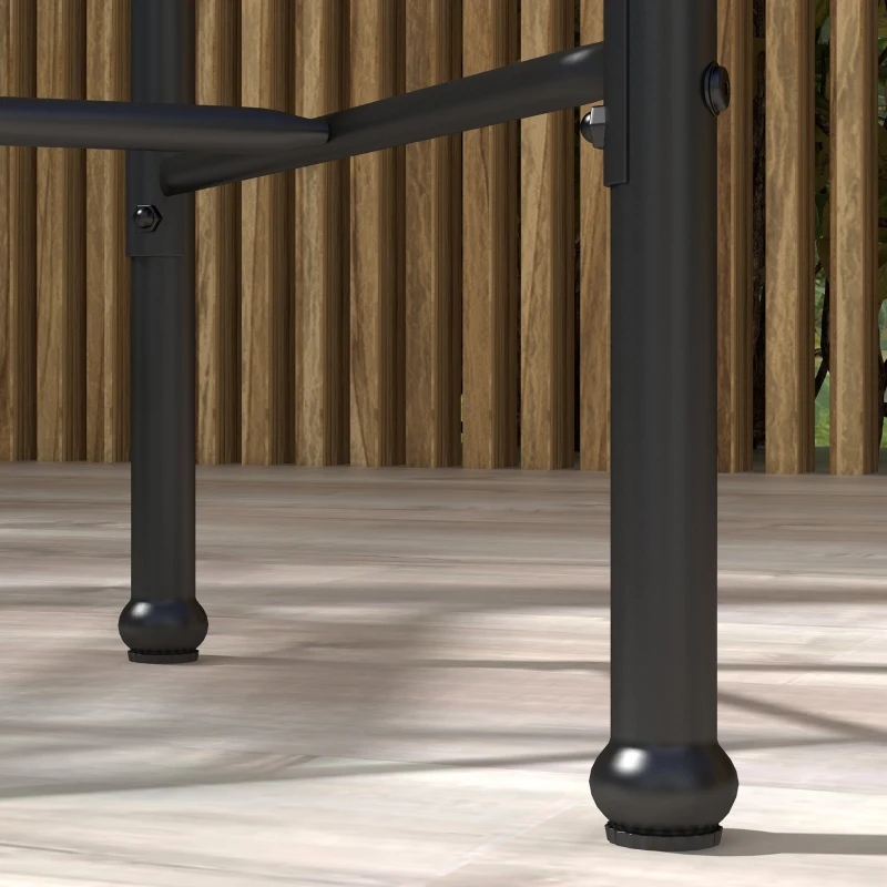 Outsunny 3-teiliges Set 1 runder hoher Bohème-Design-Tisch + 2 runde Hocker mit Fußstütze aus Metall für 2 Personen Natur