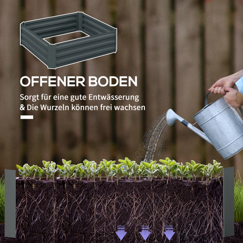 Outsunny 2-delige Set Plantenbak, Bloemenbak, Bloempot voor Tuin, Terras, van Verzinkt Staal, 100 x 100 x 30 cm, Donkergrijs