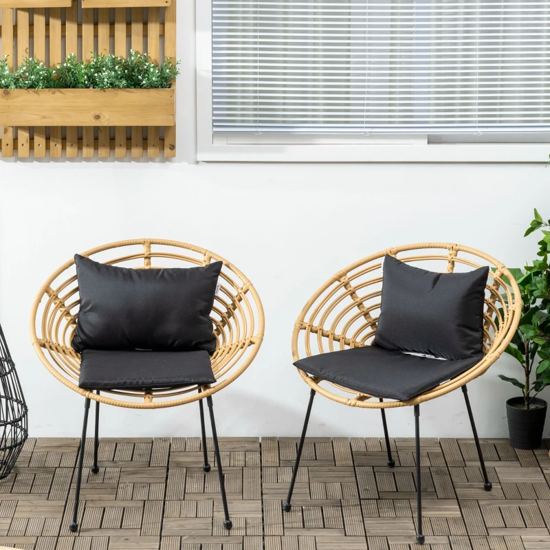 Outsunny Set aus 2 Gartenstühlen aus Stahl und PE-Rattan mit gemütlichen Kissen 71,5 x 64 x 75 cm