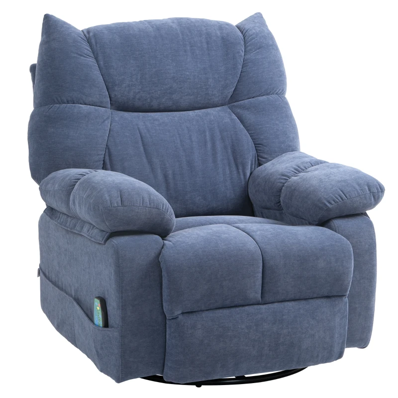 HOMCOM Fauteuil de massage avec Fonction de Chauffage et Allonge, rotatif, jusqu'à 150 kg, structure métallique, 98x90x98cm, Bleu(m-6)