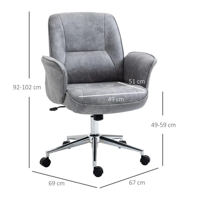 Vinsetto Chaise de Bureau Chaise pivotante réglable en hauteur Chaise de travail ergonomique avec fonction bascule Moderne élégant Supporte jusqu'à 120 kg Microfibre Gris clair 67 x 69 x 92-102 cm