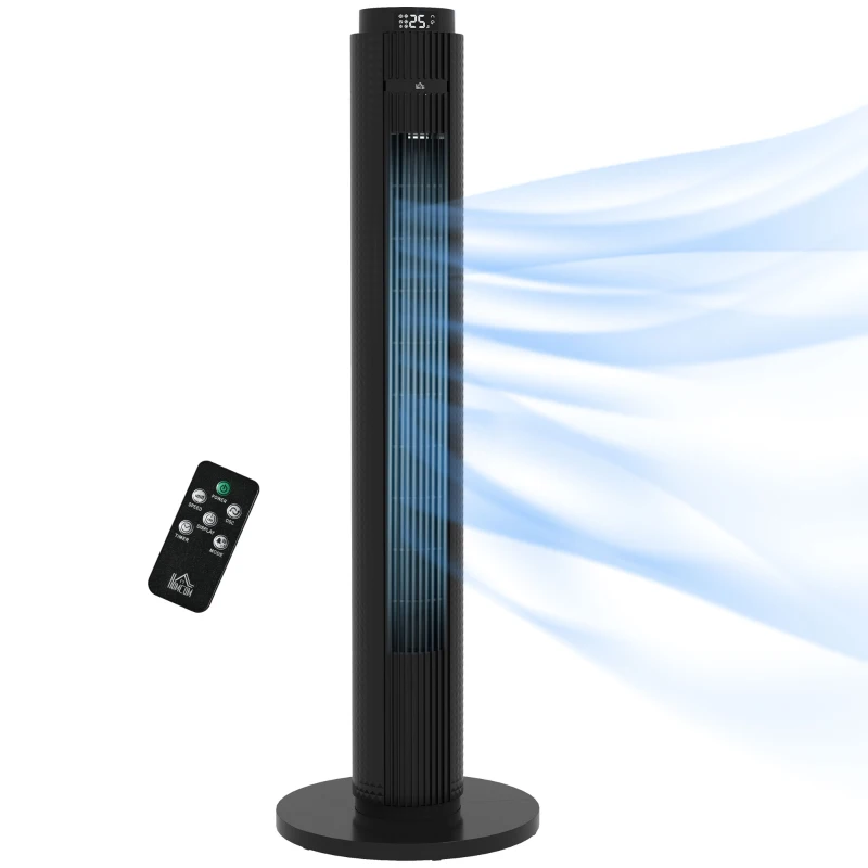 HOMCOM Turmventilator mit 12-Stunden-Timer, Schlafmodus, 4 Modi und 3 Geschwindigkeiten, 70° Schwenkung, 31,5 x 31,5 x 96 cm Schwarz