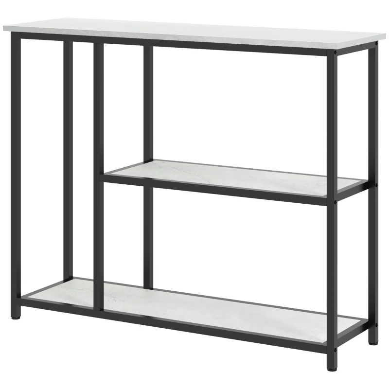 HOMCOM Console d'Entrée au Design Industriel, 2 Étagères, Effet Marbre, Noir + Blanc