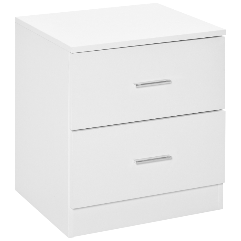 HOMCOM Nachttisch mit 2 Schubladen, Griff aus Aluminiumlegierung, zeitgenössischer Stil, 45 x 39,5 x 49 cm, Weiß
