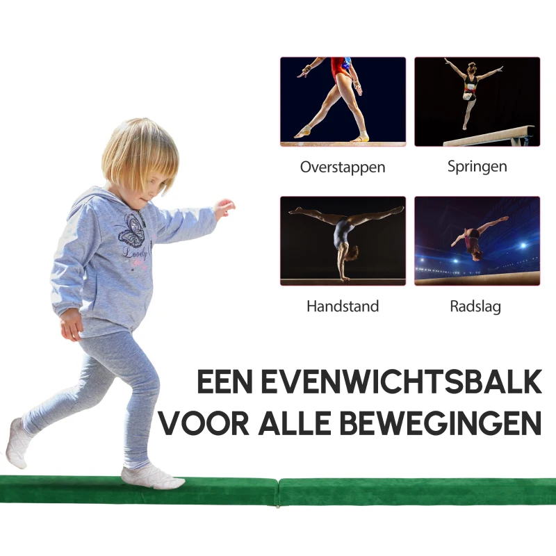 HOMCOM Opvouwbare Evenwichtsbalk, Antislip, Suèdebekleding, Robuust Hout, 210 x 10 x 6,5 cm, Groente(m-7)