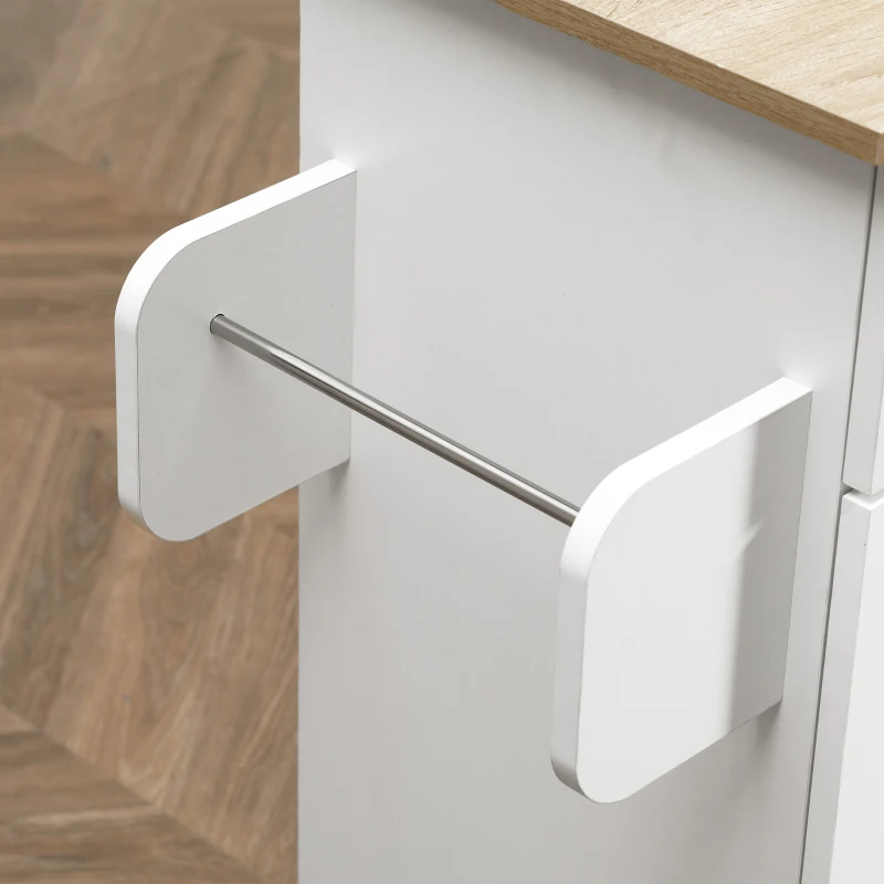 HOMCOM Kücheninsel mit vielen Aufbewahrungsmöglichkeiten 1 Schublade 1 Doppelschrank 2 Türen mit höhenverstellbarem Regalboden Geschirrhandtuchhalter und Gewürzregal - Weiß MDF