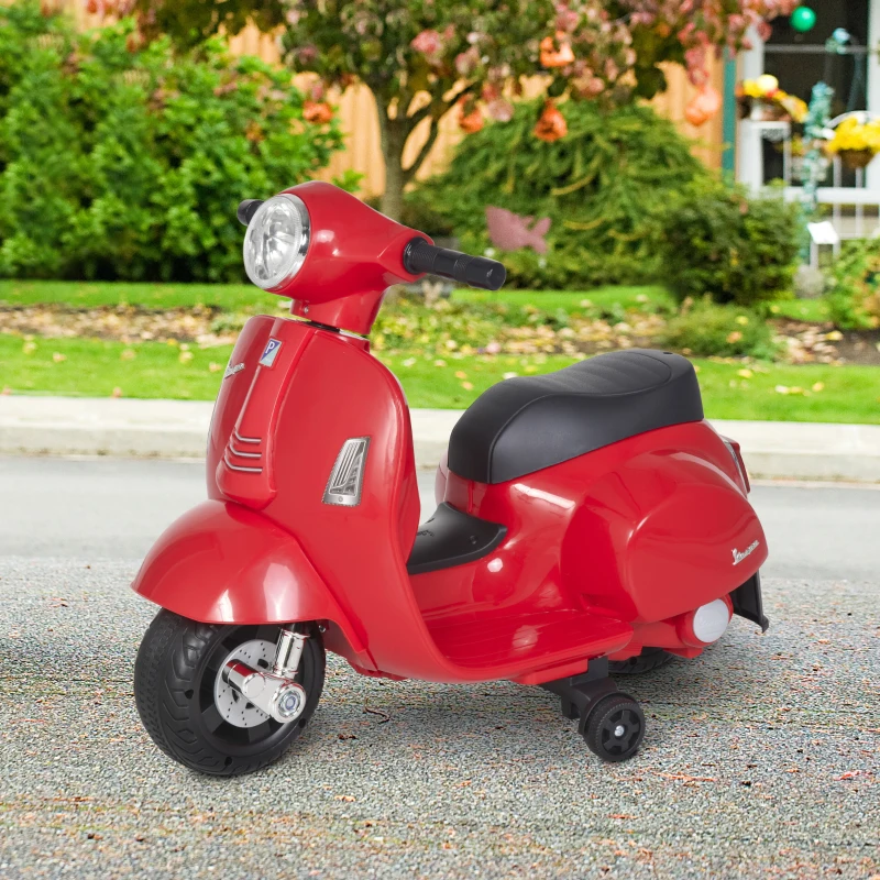 HOMCOM VESPA Moto électrique pour enfants Véhicule électrique 18-36 mois 3 km/h LED Sound Plastique-Métal Rouge 66,5 x 38 x 52 cm