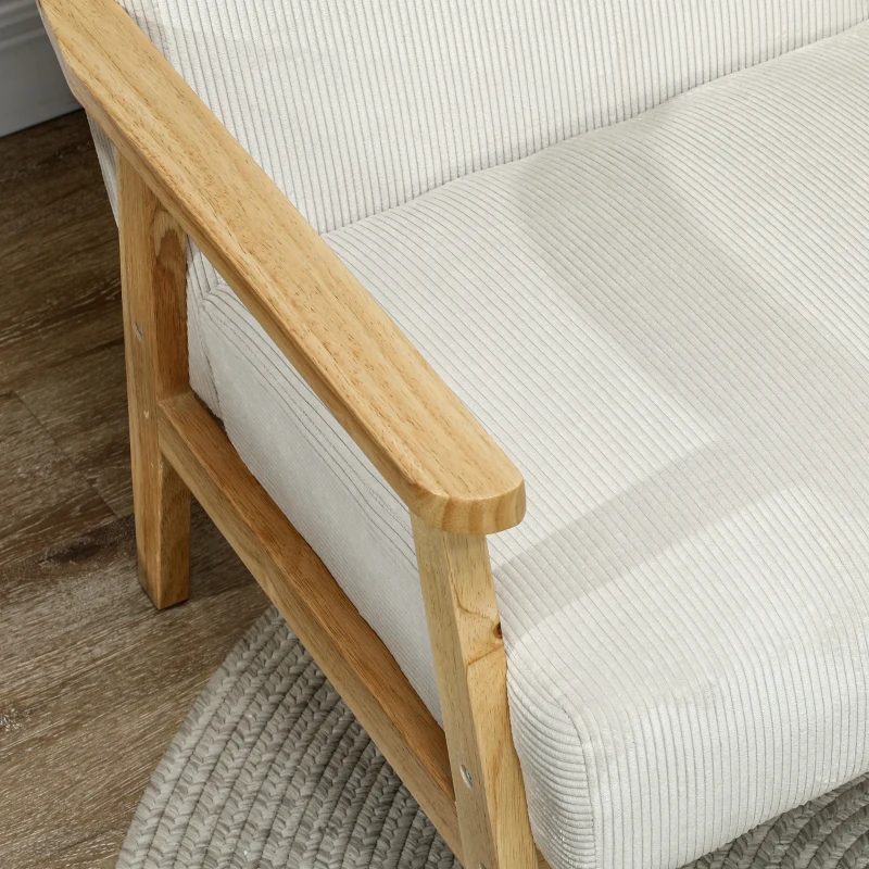 HOMCOM Fauteuil moderne avec accoudoirs, revêtement en tissu, en bois de caoutchouc, fauteuil d'appoint, supporte 120 kg, Crème