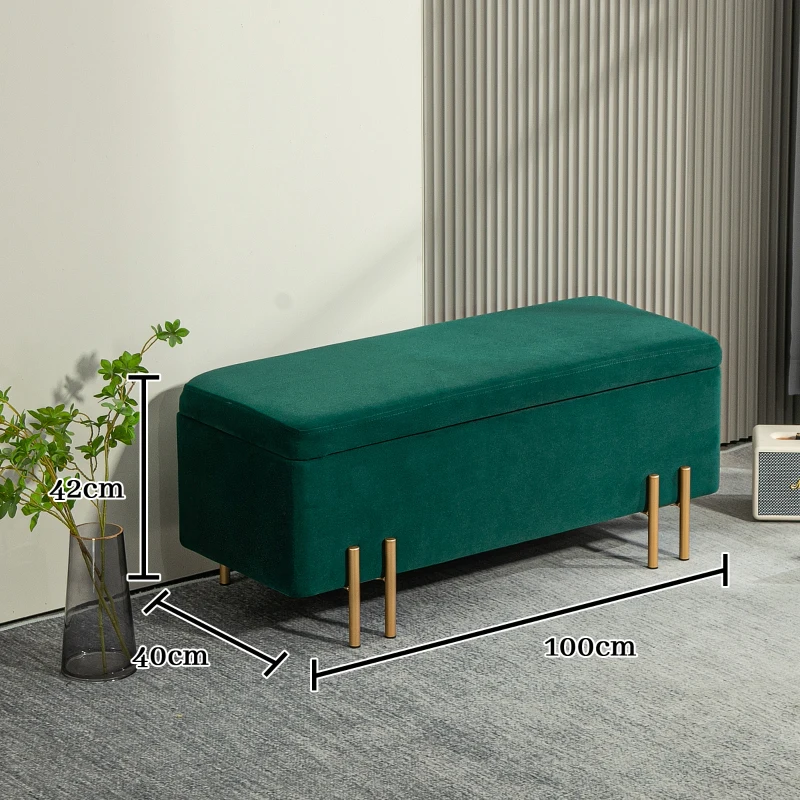 HOMCOM Banquette, Banquette rembourrée avec espace de rangement, Métal, Bois de caoutchouc, Mousse, 100 x 40 x 42 cm, Vert