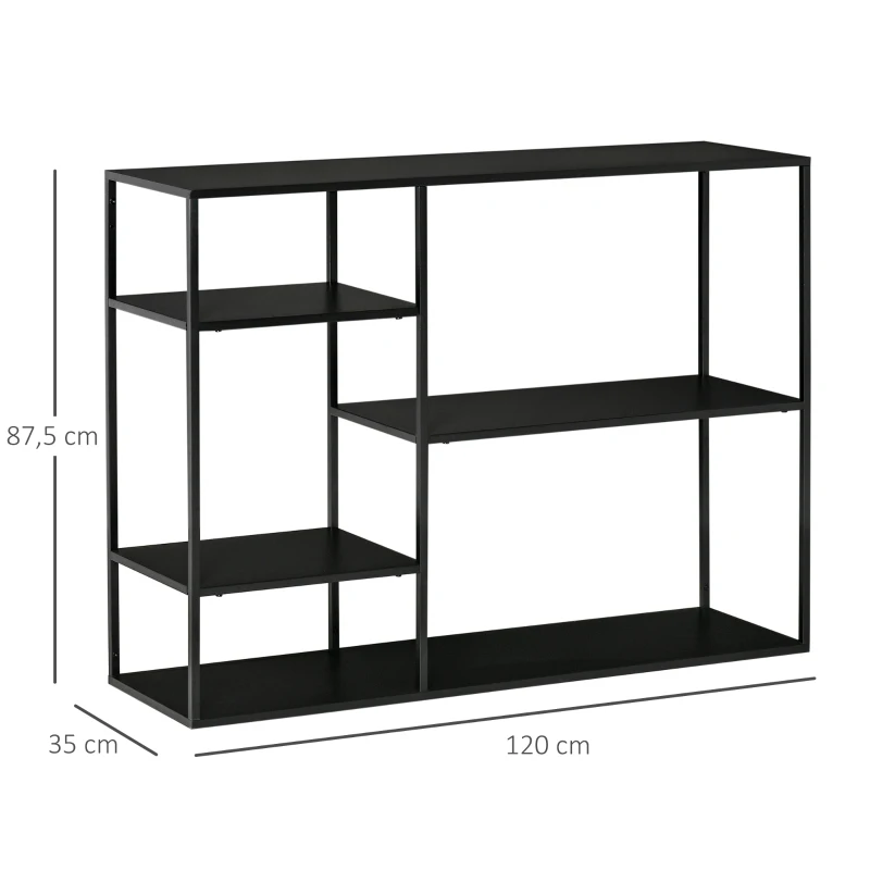 HOMCOM Étagère de rangement étagère à livres étagère de stockage étagère de fichiers avec 5 étagères ouvertes étagère de cuisine en métal Noir 120 x 35 x 87,5 cm