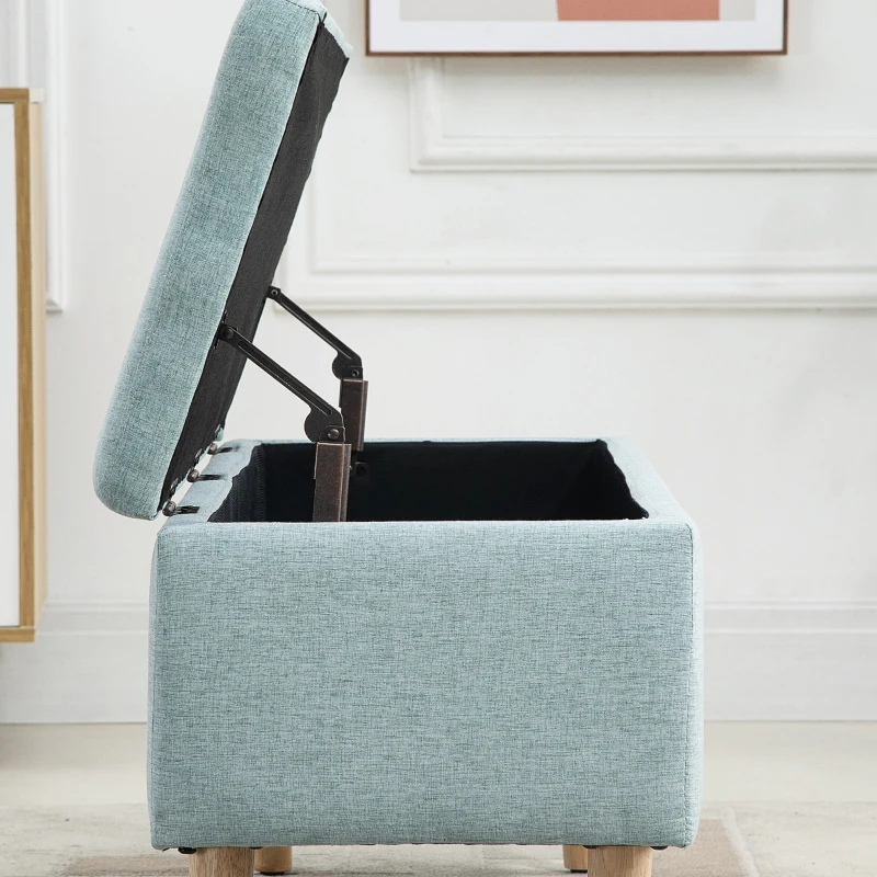 HOMCOM Banc rembourré avec espace de rangement, banc-lit avec revêtement en lin pour couloir, chambre à coucher, salon, bois de caoutchouc, vert clair 110 x 39 x 45 cm