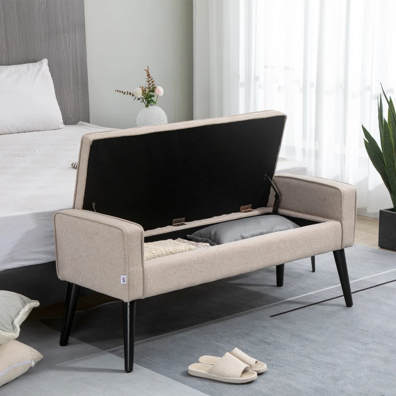 HOMCOM Banktruhe 2-in-1 mit Leinenoptik und schlanken Holzbeinen - 120 x 45 x 54 cm - beige