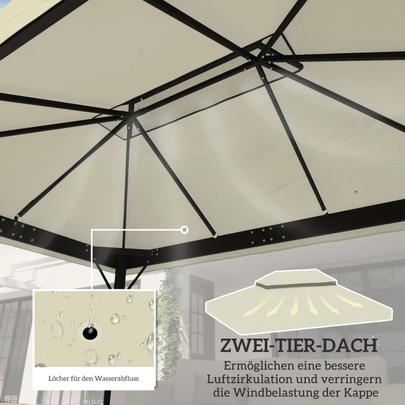 Outsunny Paviljoen Vervangingsdak, 3 x 4 m, Vervangzeil met Waterafvoergaten, Polyester, Zonbescherming, UPF30+, Crèmewit