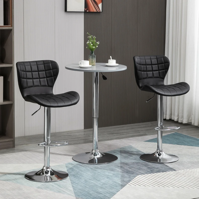 HOMCOM Set mit 2 modernen Design-Barhockern, höhenverstellbar 59-81 cm, 360° drehbar, PU Schwarz