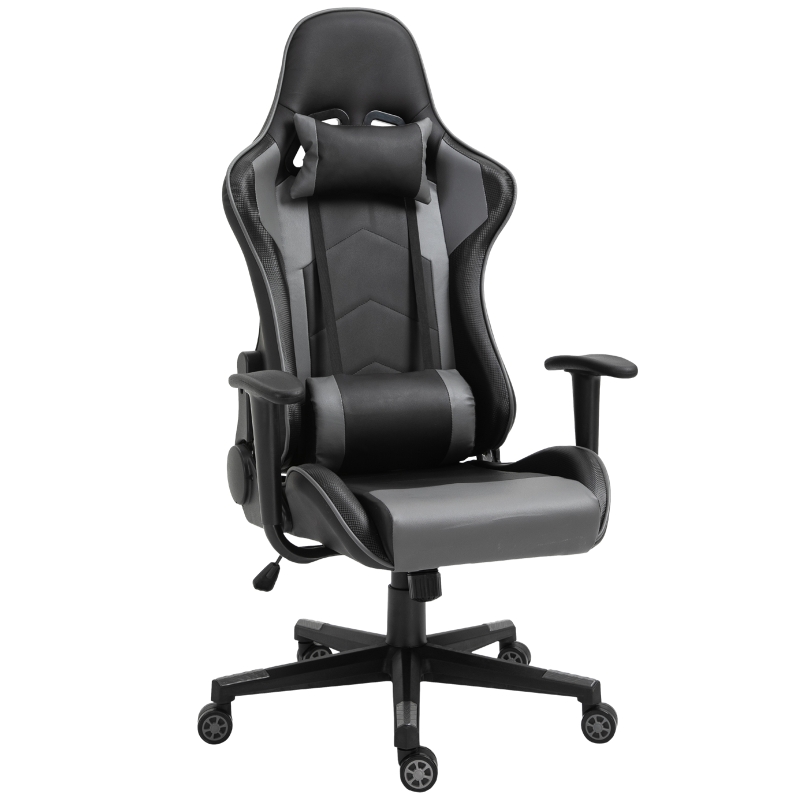 Vinsetto Chaise de Bureau Ergonomique, Chaise de Jeu, Chaise Pivotante, Similicuir, Mousse, Noir, 67,5 x 74 x 126-136 cm