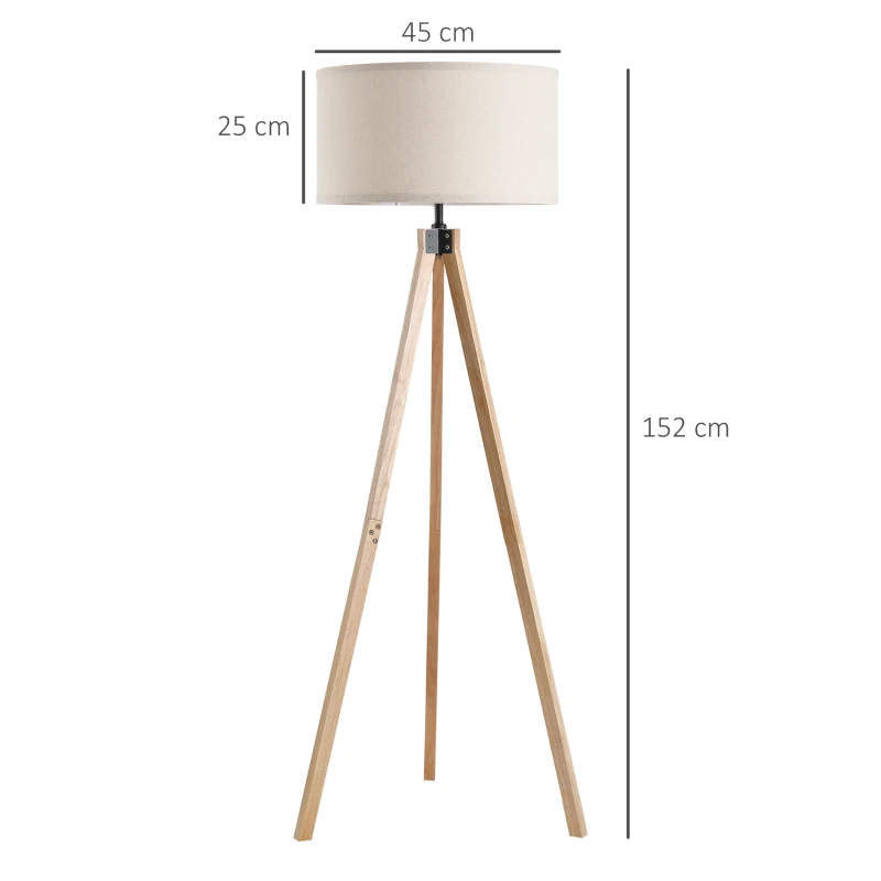 HOMCOM Stehlampe im skandinavischen Stil 40 W max. Abmessungen Ø 45L x 45B x 152H cm aus Pinienholz Leinen beige