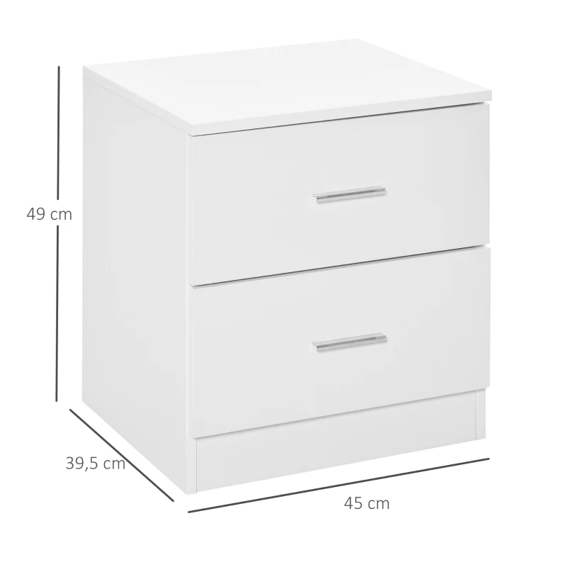HOMCOM Nachttisch mit 2 Schubladen, Griff aus Aluminiumlegierung, zeitgenössischer Stil, 45 x 39,5 x 49 cm, Weiß