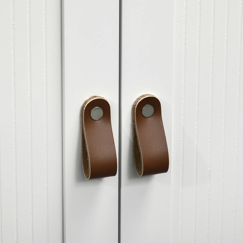 kleankin Unterschrank 2 Türen verstellbares Regal 2 Ebenen innen Griffe aus PU 60 x 30 x 60 cm weiß