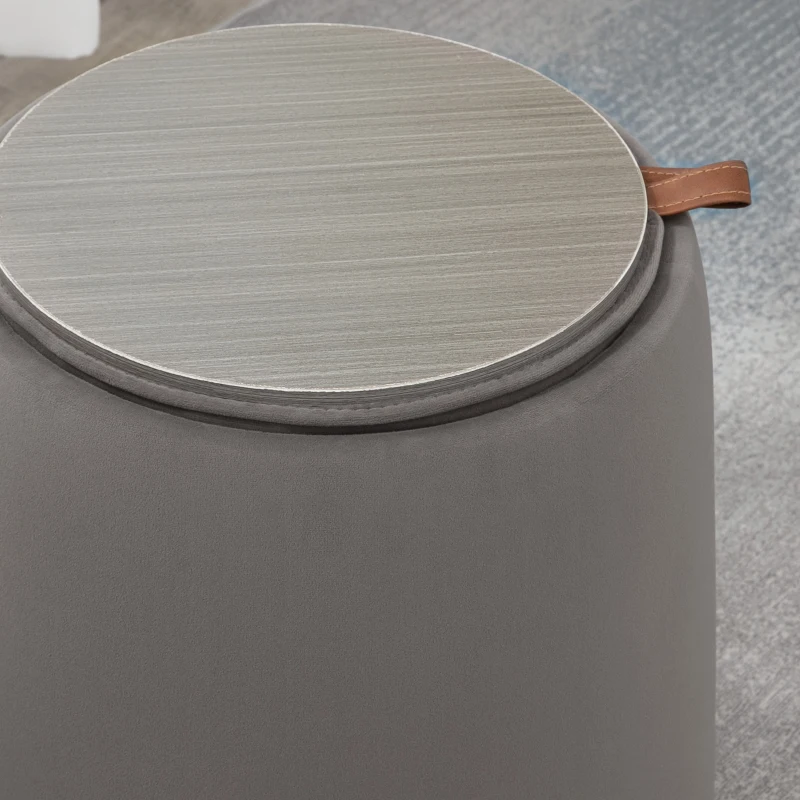 HOMCOM 2-en-1 Ottoman en Velours avec Espace de Rangement et Couvercle Amovible Φ44 cm x 47,5 cm Gris