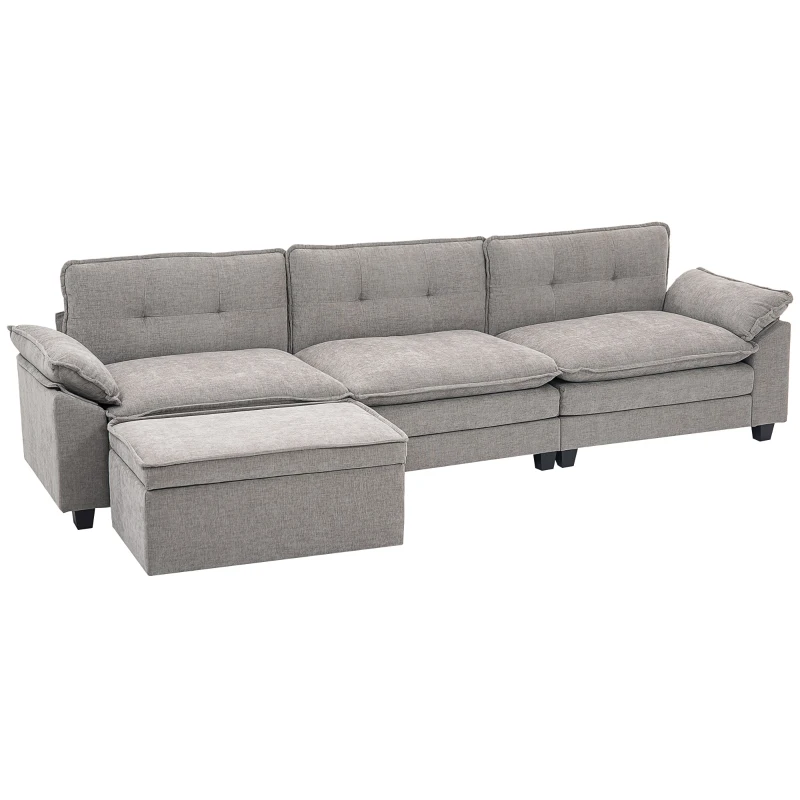 HOMCOM Canapea Colțar Modulară cu 3 locuri, Canapea în formă de L Reversibilă cu Taburet Depozitare, 304x148x82 cm, Gri(m-10)