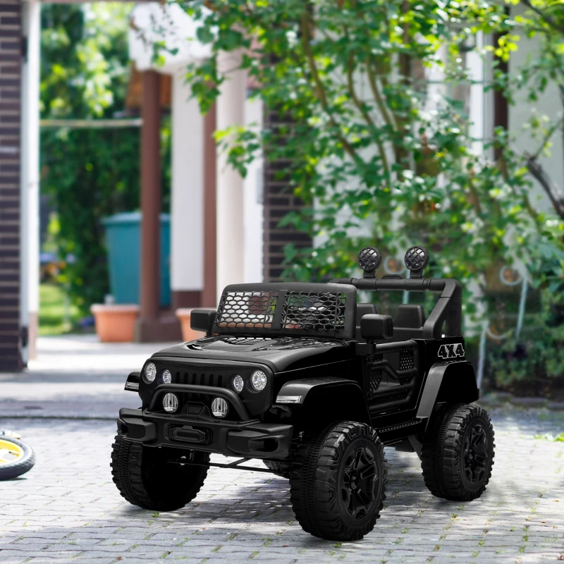 HOMCOM Elektrisches 4x4 Kinderauto 12V mit Fernbedienung, Scheinwerfern und Hupe - 3-6 Jahre - schwarz