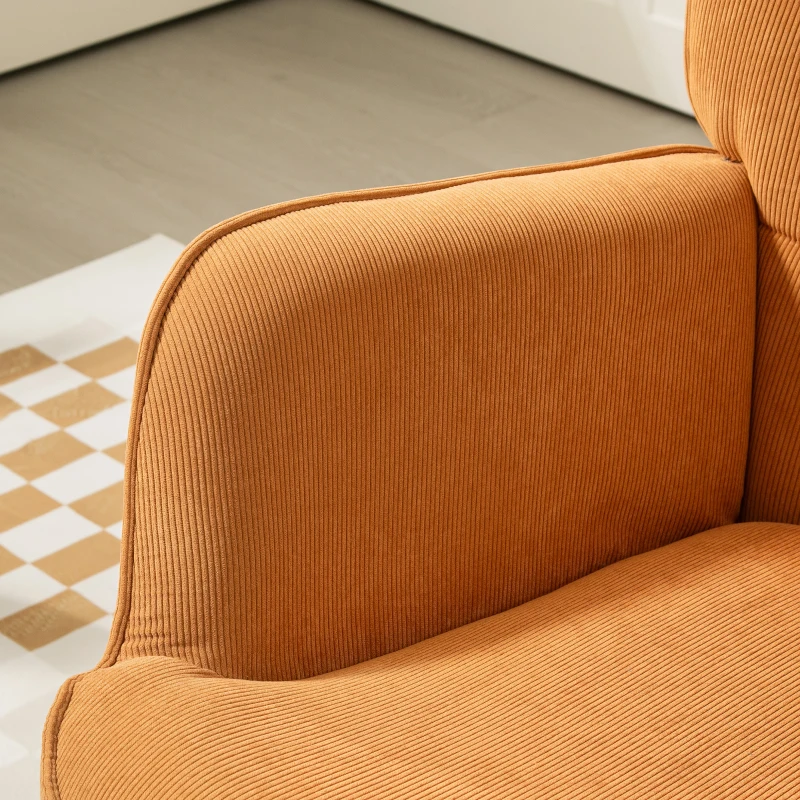 HOMCOM Accentstoel met Kruk, Relaxstoel in Corduroy-Look, Stoel met Armleuningen en Houten Poten, voor Woonkamer, Bruin(m-9)
