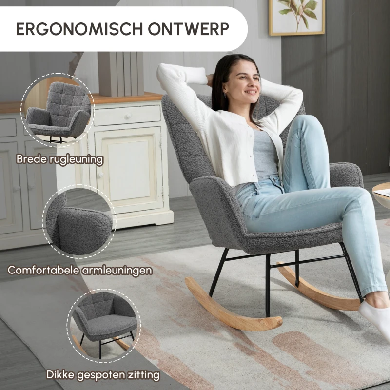 HOMCOM Schommelstoel babykamer, retro design massief hout Donkergrijs