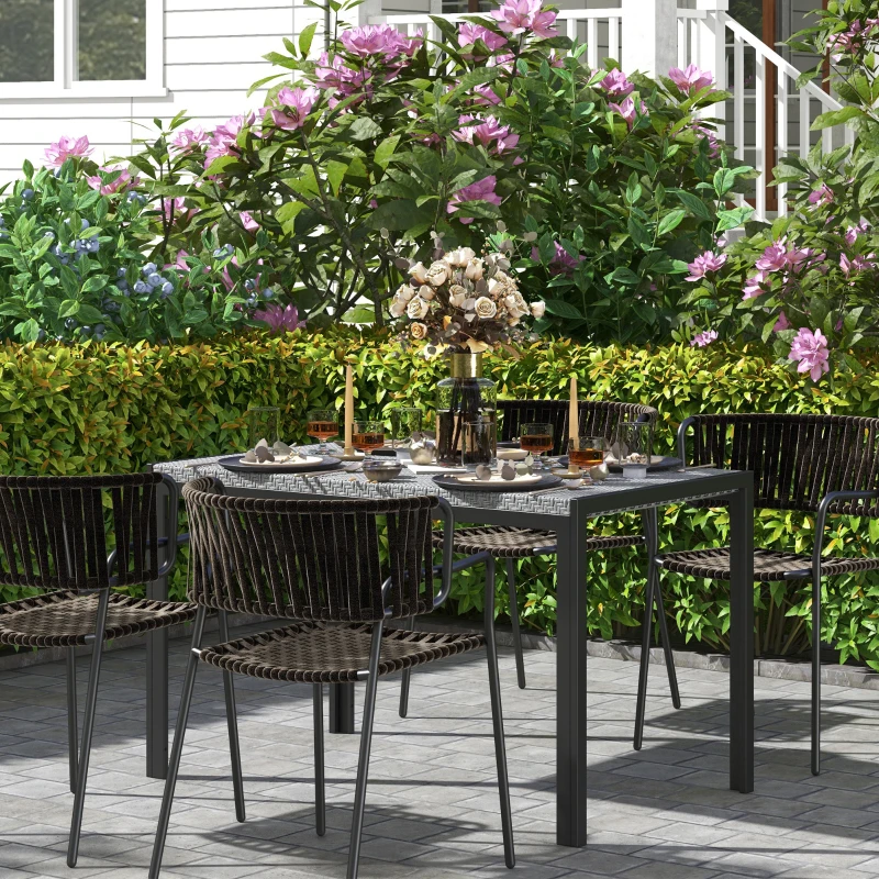 Outsunny Rechteckiger Gartentisch für 4 Personen aus Metall mit Rattan-Effekt PE Geflechtplatte, Maße 120L x 70B x 72H cm