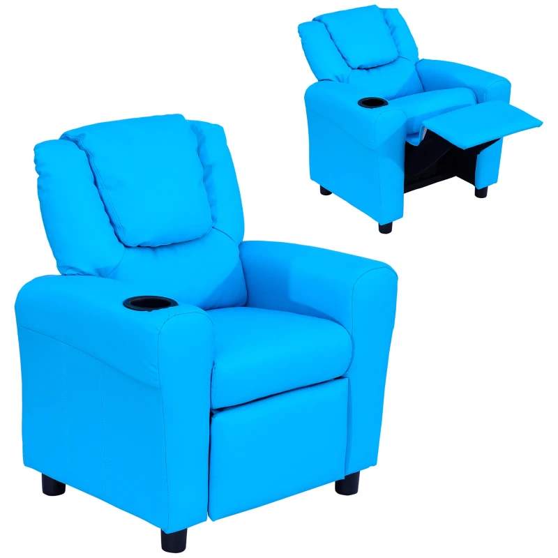 HOMCOM Fauteuil pour Enfants avec Dossier Inclinable 62 x 52 x 69cm Cadre en Bois Massif Bleu