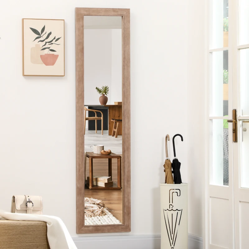 HOMCOM Großer rechteckiger Spiegel mit Holzrahmen zum Aufhängen oder Aufstellen 160 x 39,8 cm hellbraun