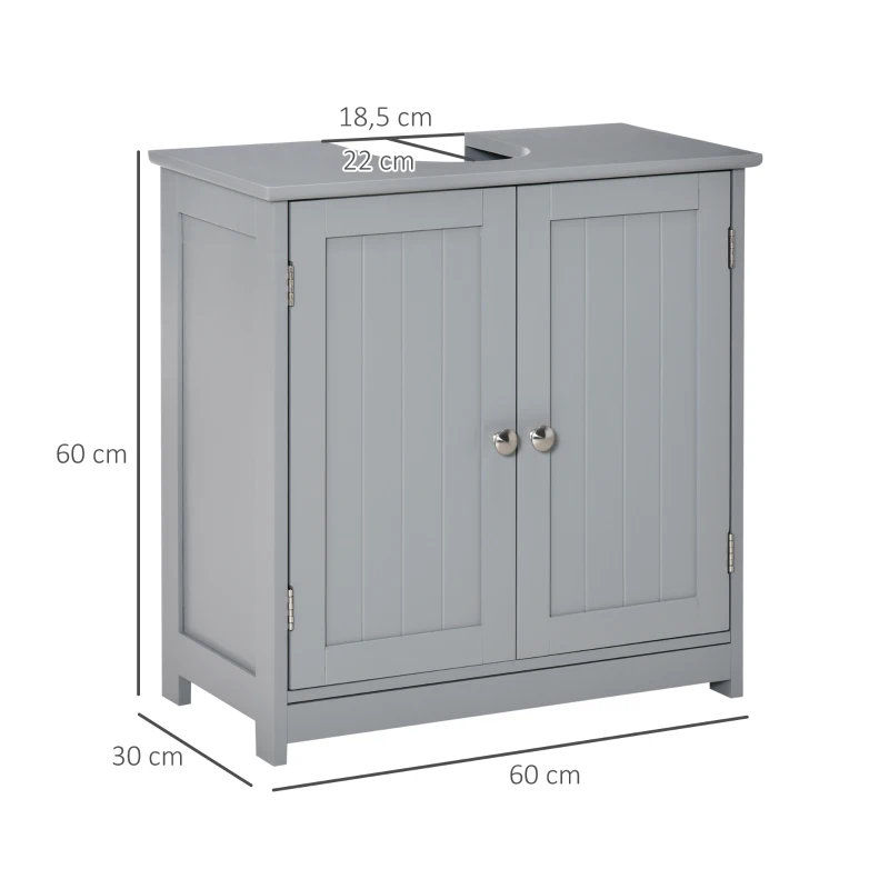 kleankin Badezimmer-Unterschrankmöbel - Waschtischmöbel - Schrank 2 Türen mit Regal 60L x 30B x 60H cm - in grauem Holz